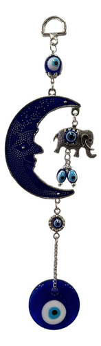 Colgante Luna Con Elefante Y Ojo Turco Azul