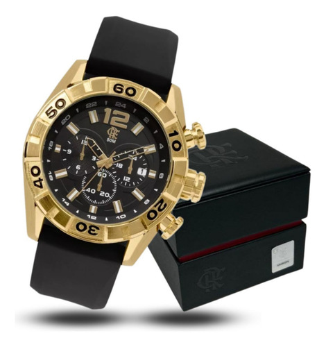 Relógio De Pulso Technos Com Corria De Silicone Cor Preto - Bisel Dourado