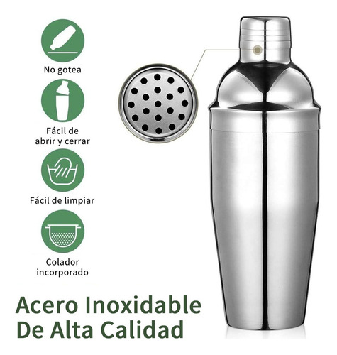 6pzs Shaker Coctelera Mixología Cocktail Acero Inoxidable