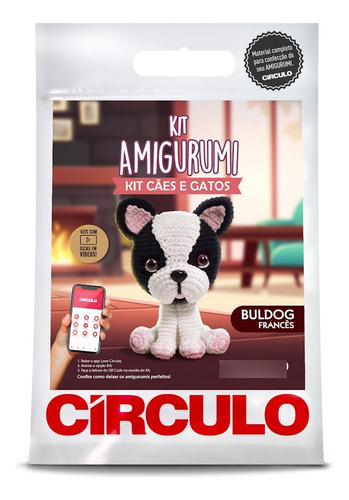 Kit Amigurumi Coleção Cães E Gatos Circulo(receita/material) Cor 02-Buldog Frances