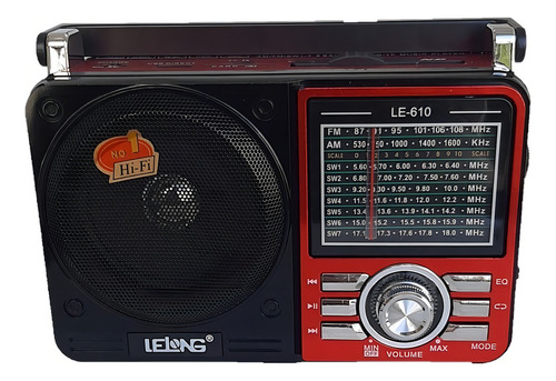 Rádio Retro Usb Sd Am Fm Sw Bluetooth Lanterna Le-610 Vermel