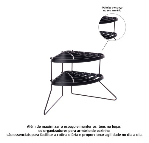 Organizador de esquina para armario de platos Metaltru, color: negro