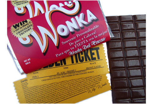 Imagen 1 de 10 de Chocolate Wonka Souvenir Regalo // Con Ticket Gold Doble Faz