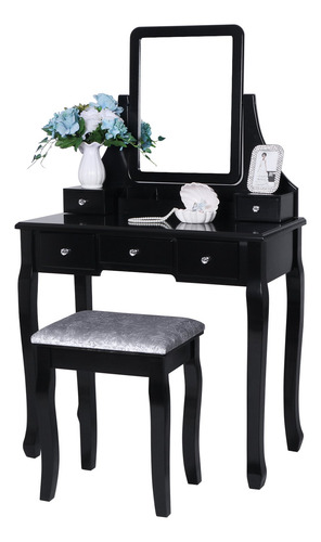 Bewishome Juego De Mesa De Tocador Con Espejo Y Taburete