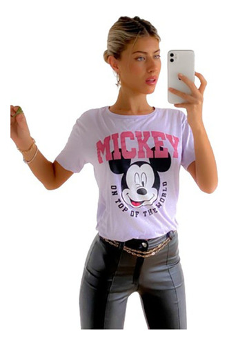 Remera Algodón Mujer Nueva Mickey Guiño Color Lila Talle S