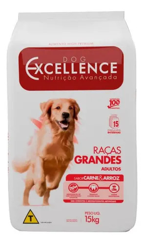 Ração Cães Adultos Grandes Carne E Arroz 15kg Dog Excellence Alimento Hi Premium para cães