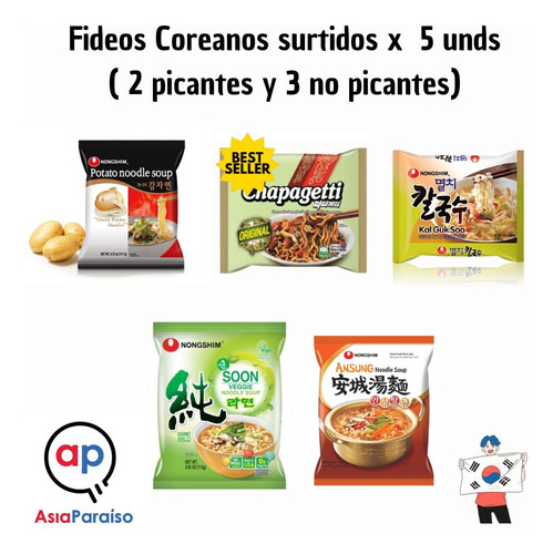 Combo Fideos Coreanos X 5 U - g a $1402