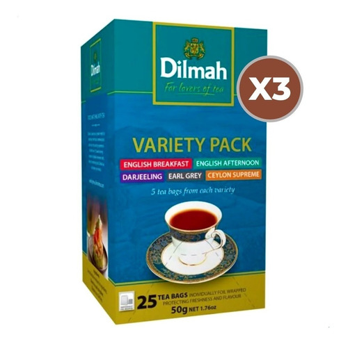 Te Dilmah Variety Pack 5 Sabores 25 Saquitos Pack X3