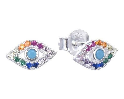 Aros Pasante Ojo Protector Multicolor Piedra Plata 925 