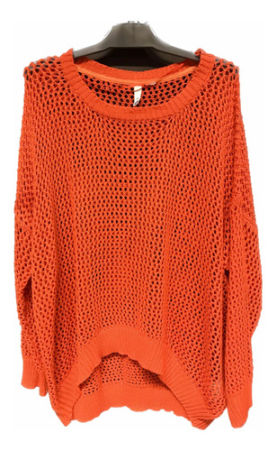 Maxi Sweater Algodón Calado Crochet Indian Oversized Naranja