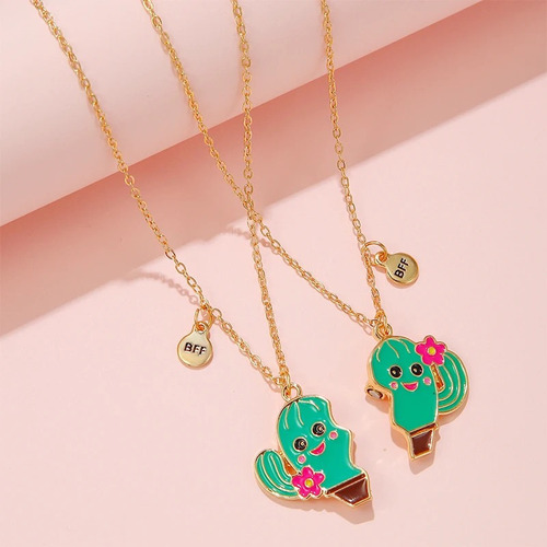 V Set 2 Collares Magnéticos De Cactus Mejores Amigos Bff