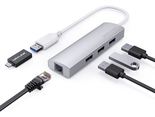 Hub Wavlink Usb 3.0 De 3 Puertos Con Adaptador Gigabit Ether