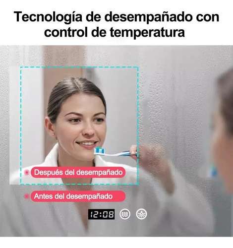 Banna Espejo Led Para Baño 50x70cm Touch 3 Modo Con Función Antiva, Espejo De Luz Ajustable, Antivaho,visualización De La Hora Y La Temperatura, A Prueba De Explosiones, Instalación Sencilla
