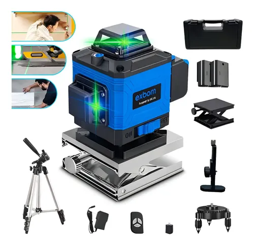 Nível A Laser 360º Verde 12 Linhas 3d Com Tripé Profissional