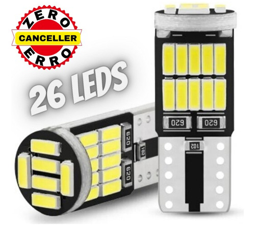 2 Lâmpadas Luz Forte 26 Leds T10 Canbus Zero Erro Canceller