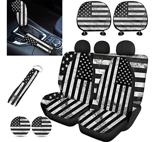 Fkelyi Car Seat Covers Full Set Black American Flag Patrioti