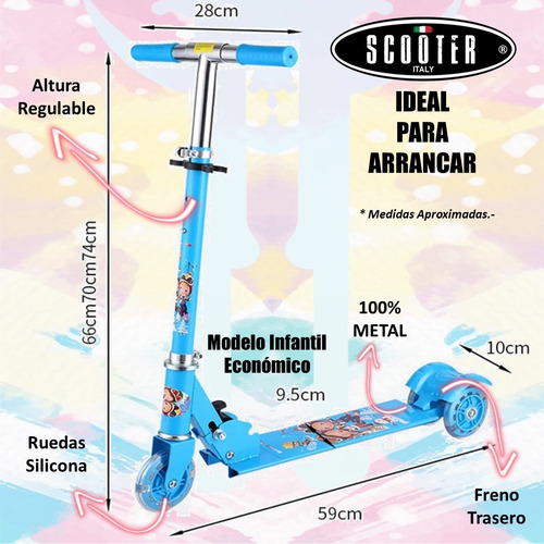 Imagen 3 de 8 de Monopatin Infantil 3 Ruedas Con Luces Marca Scooter Plegable