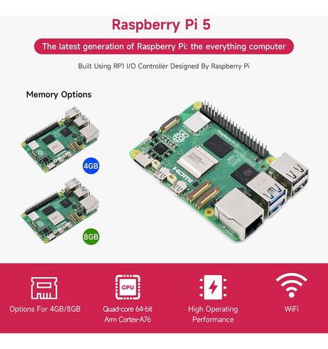Waveshare Kit De Pantalla, Compatible Con Raspberry Pi 5 8gb