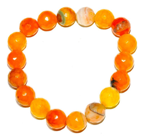 1 Pulsera Piedra Agata 10 Mm Naranja Amarillo 