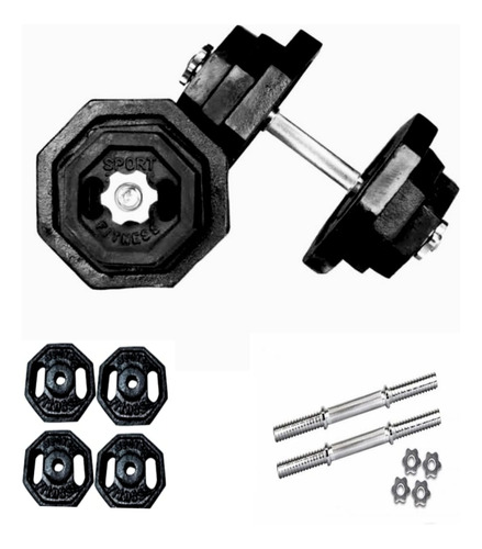 Discos Pesas + Manubrios  Cromados Hexagonal Set Pack 36kg