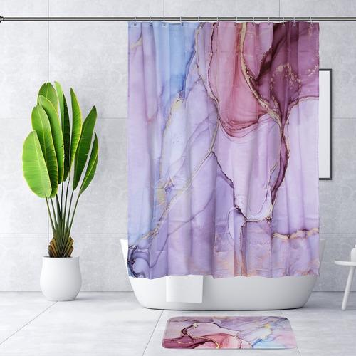 Juego Para Baño Premium Estandar 5 Piezas, Ag Box Color Marmoleado Rosa