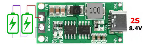 Pack X3 Cargador 2 Bat18650 2s 8.4v 2amp Con Protección Usbc