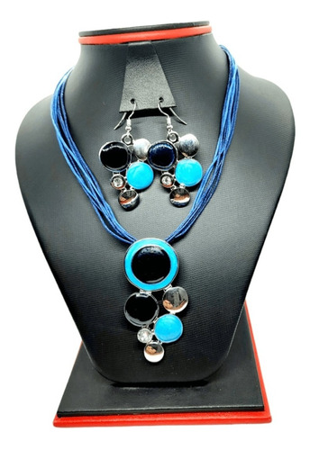 Collar Chapado En Plata Con Diseño Circular Azul