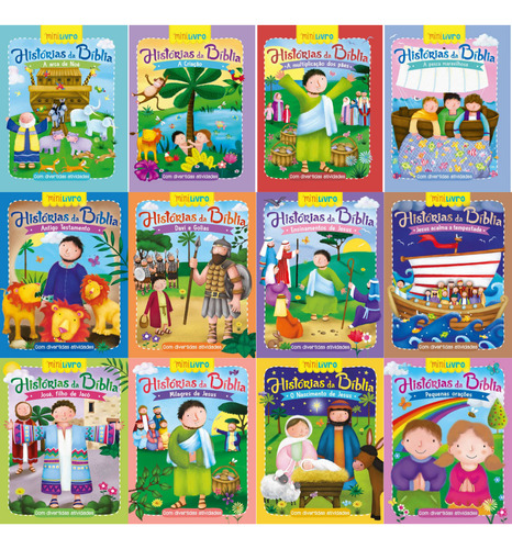 Kit 12 Minilivros Bíblia Infantil Ilustrada Com Atividades