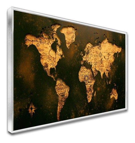 Quadro Mapa Mundi Vintage Dourado C/moldura