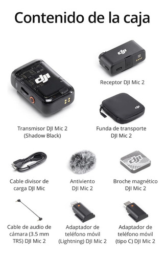 DJI Mic 2 (1 TX+1 RX) Micrófono Inalámbrico Cancelación Ruido
