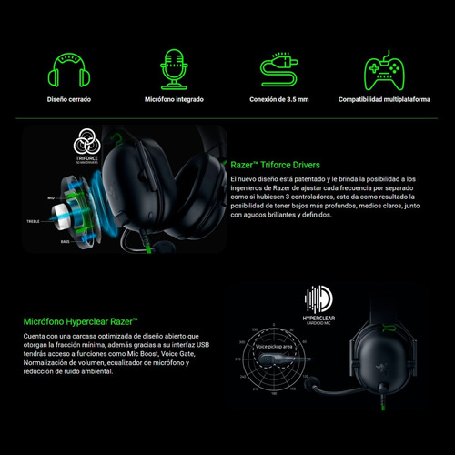 Imagen 3 de 8 de Audífonos Gamer Razer Blackshark V2 X Green Loi Chile