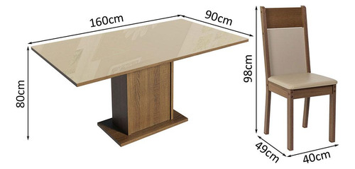 Juego Comedor Mesa Tapa De Vidrio 4 Sillas Greta Madesa Cmb Color Crema/Marron/Beige