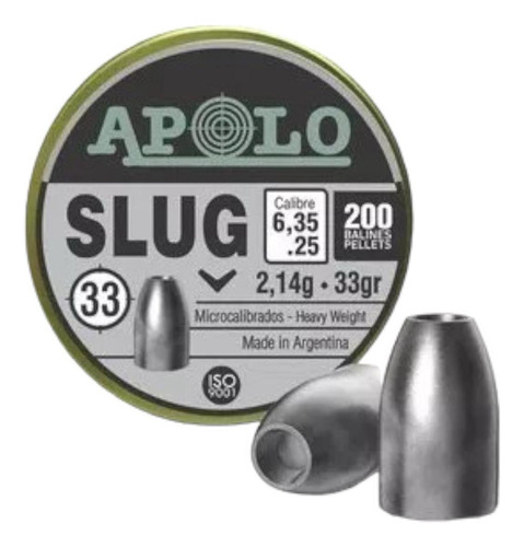 Chumbos Apolo Slug 6,35mm 200 Unidades 33 Grains Bentancor