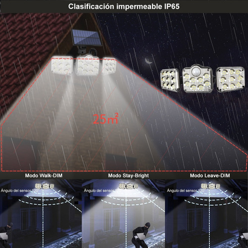 Imagen 5 de 8 de 138 Led Lámpara Solar De Pared Exteriores Sensor Luz 3 Modos