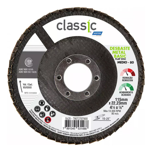 Disco Lixa Flap Grão 80 Kit 10 Peças Classic Basic Norton Cor Preto