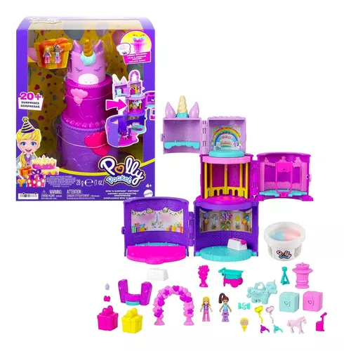 Polly Pocket Conjunto de Brinquedo Mundo de surpresa Bolo de Aniversário