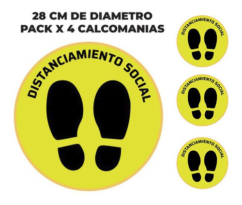 Cartel Calco Piso Pack X4 Distanciamiento Social 28cm