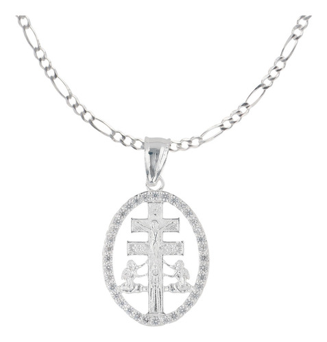 Dije De Caravaca Con Circonia Y Cadena De Plata + Color Plateado