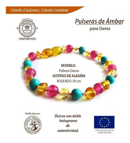 Pulsera De Ámbar Báltico Para Adulto Gotitas De Alegría 18cm