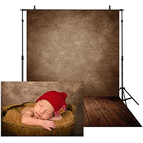 Allenjoy 5x7ft Soft Fabric Abstract Brown Wall With Wood Flo