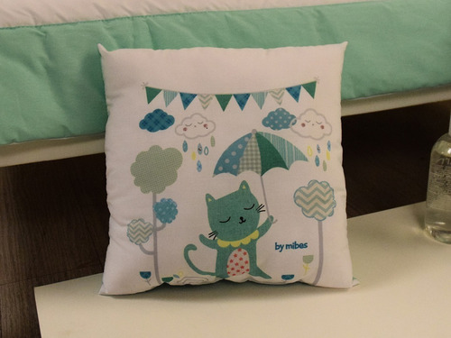 Almohada Bebe Cuna Cochecito Deco Estampada Gato Mibes