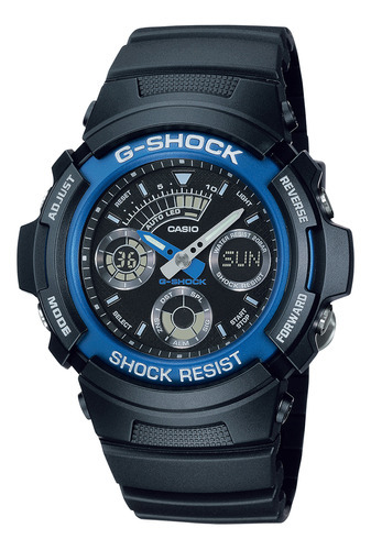 Reloj Hombre Casio Aw-591-2adr G-shock Color De La Correa Negro Color Del Bisel Azul Color Del Fondo Negro