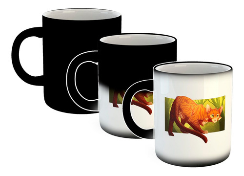 Taza Magica Gato Atigrado Naranja Ilustracion
