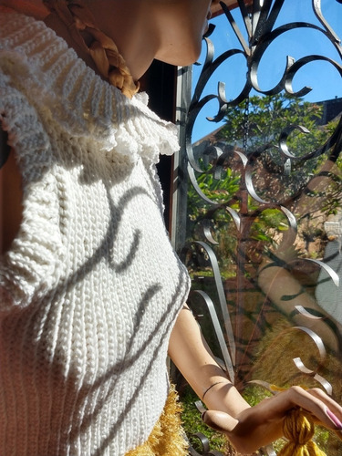 Remera Top Tejida Artesanal Algodon/saten Blanco Peterpan