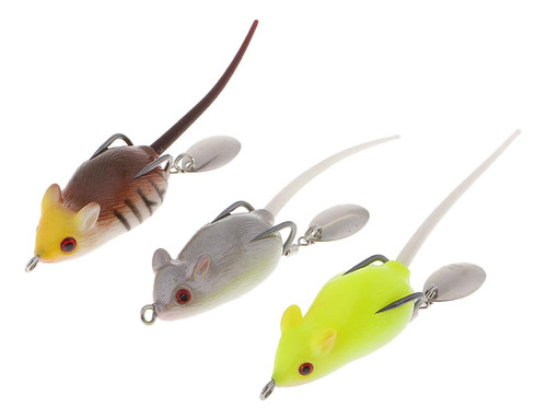 3x Señuelo Pesca Ratón Top-wasser Brillante Ojos 3d Artes