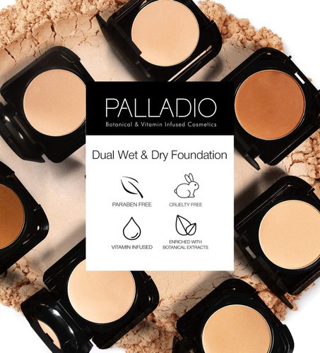 Base de maquillaje en polvo compacto Palladio Base herbal Wet & Dry Foundation