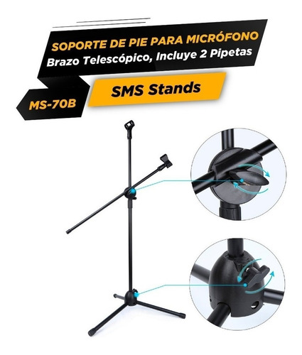 Imagen 5 de 5 de Pie De Microfono Doble Jirafa / Recto Con Pipeta Sms Ms70b