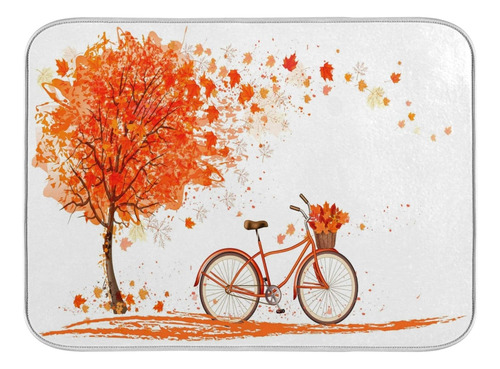 Tapete De Secado De Platos Para Árbol De Otoño Y Bicicleta P