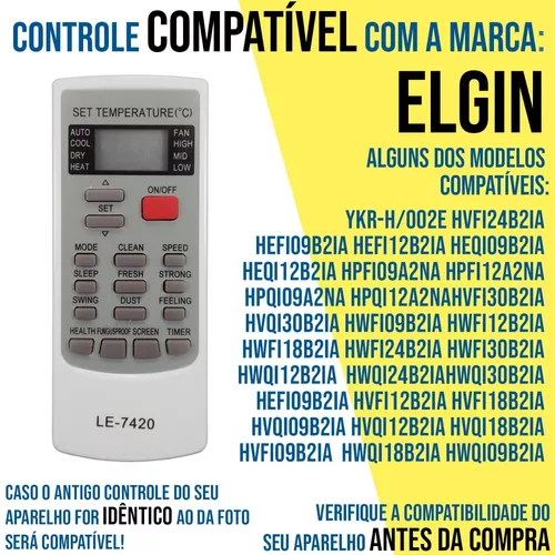 Controle p/ Ar Condicionado Elgin Split Heqi24b2ia Hwfi09b2ia