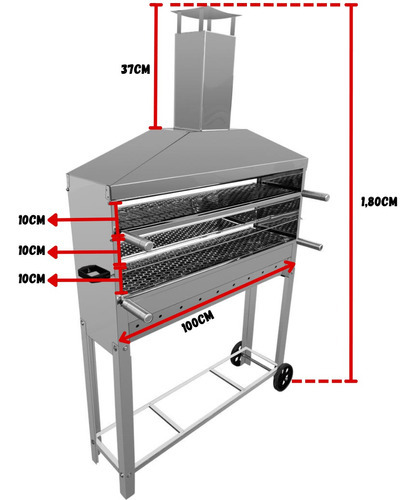 Carrinho Churrasco Grande Assar Espetinhos Coifa + 2 Grelha Cor Inox